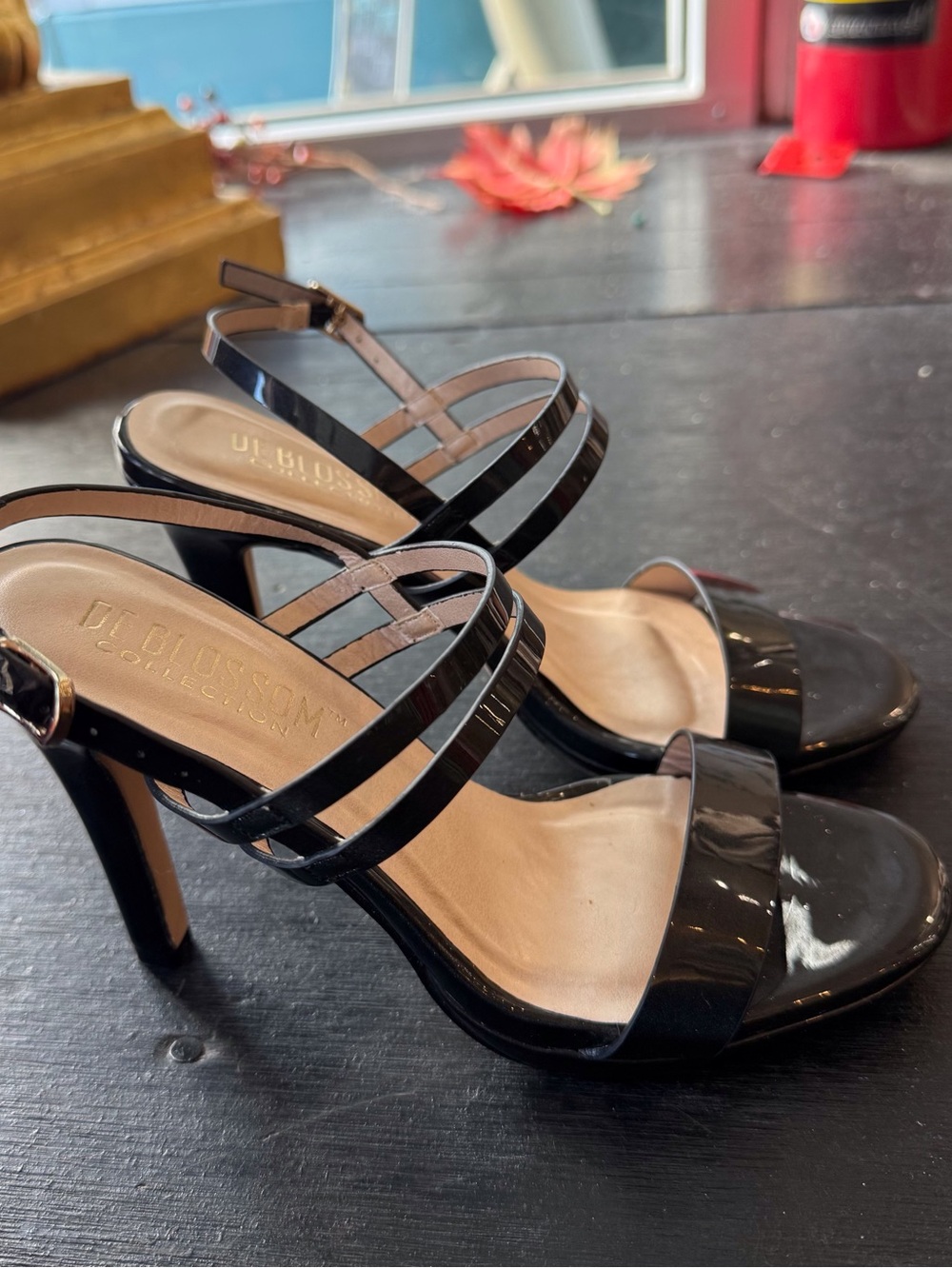 Patent Black Strappy Sandal Heel